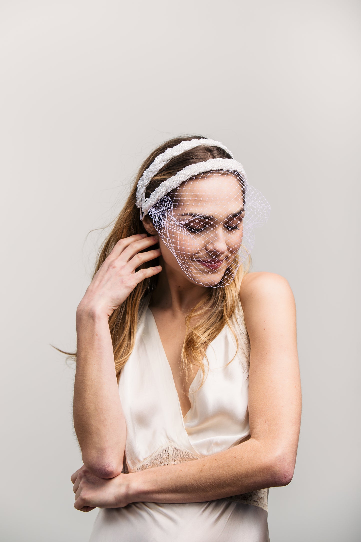 White Beaded Twist Fancy Headband