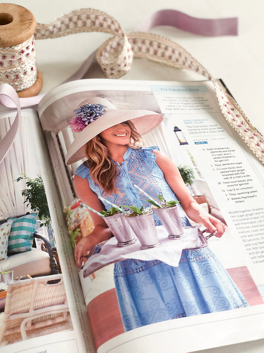 Picture Hat - Natural with Blue and Faded Pink