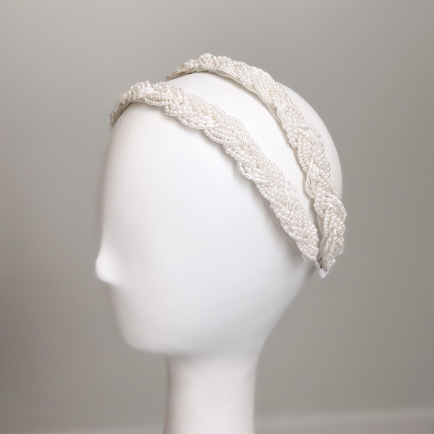 White Beaded Twist Fancy Headband
