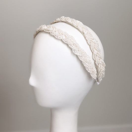 White Beaded Twist Fancy Headband