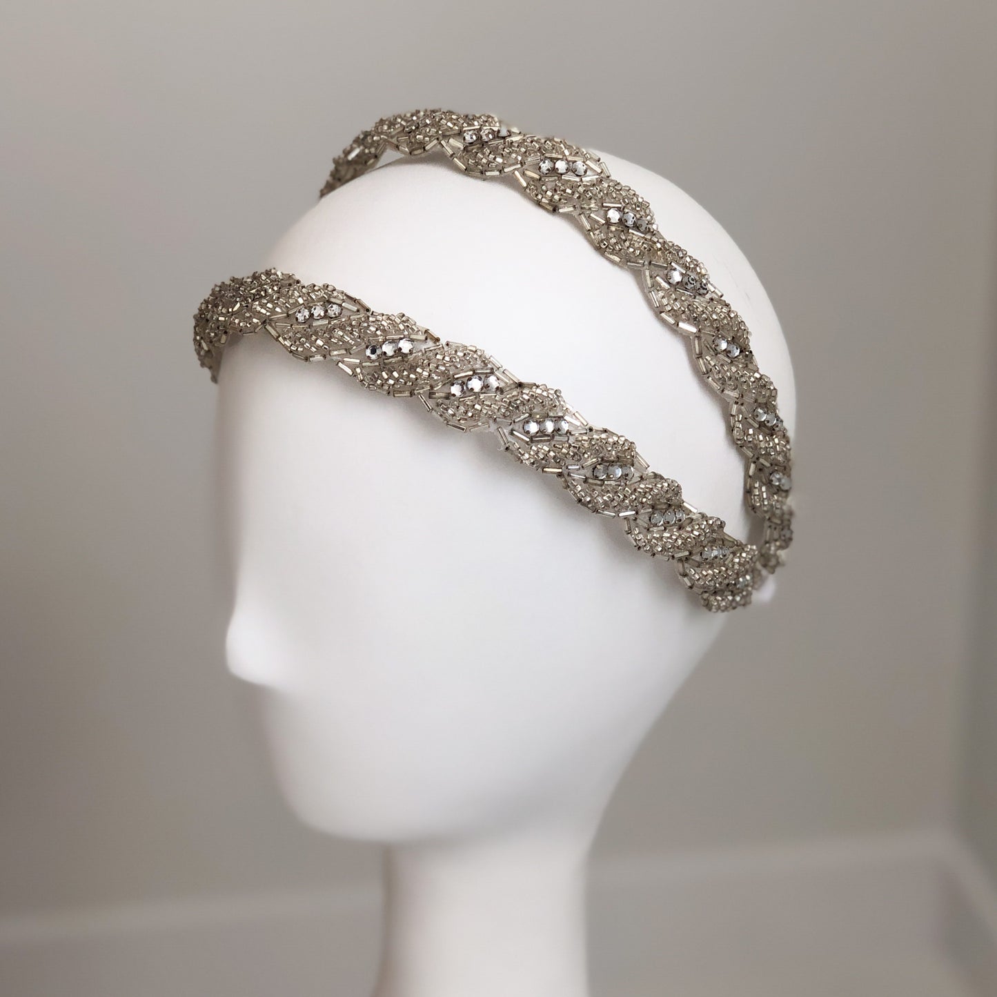 Silver Beaded Twist Fancy Headband