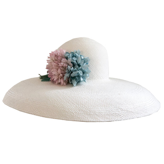 Picture Hat - Natural with Blue and Faded Pink