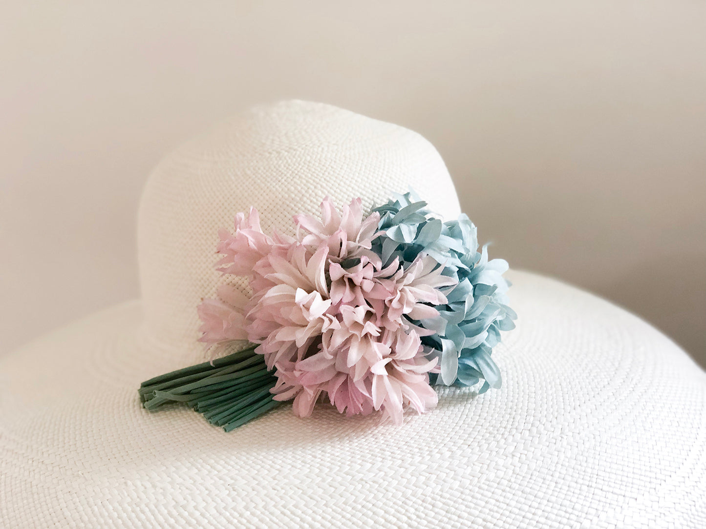 Picture Hat - Natural with Blue and Faded Pink